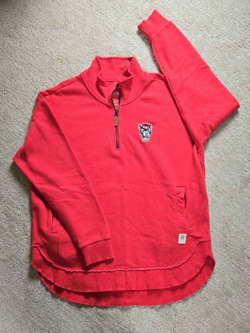 Women's Red Quarter-Zip Pullover Hoodie with Embroidered Mascot